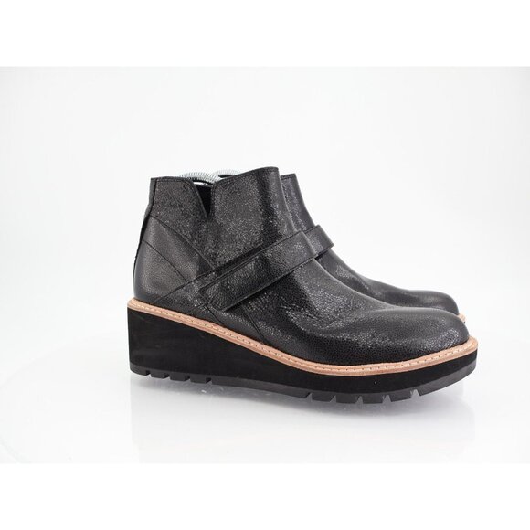Eileen Fisher Women's Cargo Leather Wedge Booties Size 11 Black Zip Up - Picture 2 of 10
